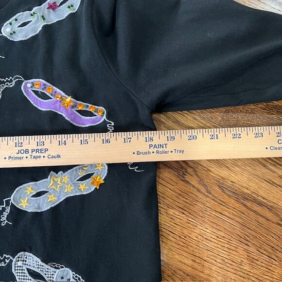 Michael Simon Lite Button Up Sweater Womens S Black Masquerade Mask Art to Wear - Picture 4 of 8